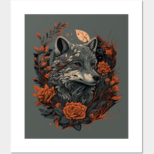 Cute Floral Wolf Posters and Art